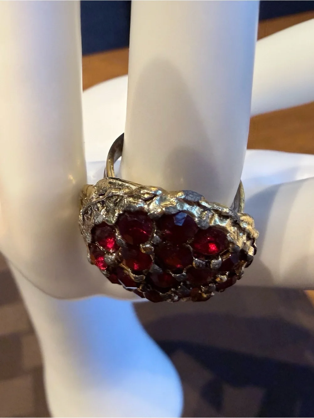 Vintage Ruby color Rhinestone Dome Cocktail Ring (Size 7)